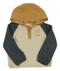 Béžovo-šedo-béžová mikina s kapucí Rabbit + Bear