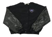 Černá teplákovo/koženková crop bunda s nápisem H&M