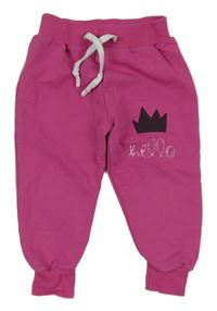 Růžové tepláky s korunkou a nápisem 