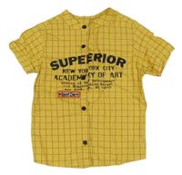 Žluto-černá kostkovaná košile s nápisem