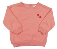 Lososová froté mikina se srdíčky Hema