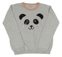 Stříbrno-růžový třpytivý svetr s pandou z flitrů Tu