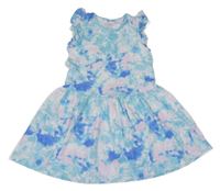 Modro-bílo-růžové batikované bavlněné šaty s volánky Primark