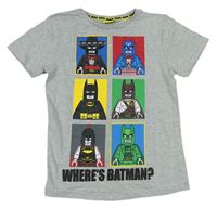 Šedé melírované tričko s lego Batmany Tu