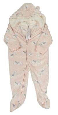 Světlerůžová plyšová kombinéza s dalmatinky a kapucí s oušky PURE&SOFT