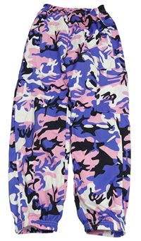 Fialovo-růžovo-bílo-černé army cuff kalhoty s kapsou SHEIN