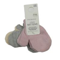 Nové - 3x - Palcová rukavice - Světlerůžové, šedé, světlepudrové PRIMARK