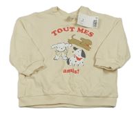 Nové - smetanová oversize mikina s pejsky a nápisy H&M