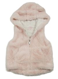 Světlerůžová kožešinová podšitá vesta s kapucí s oušky coolclub