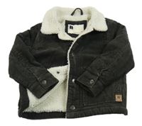 Tmavošedá manšestrová zateplená bunda s huňatým límečkem Next