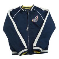 Tmavomodro-bílý šusťákový zateplený oboustranný bomber s písmenkem Jill