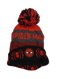Červeno-šedo-černá melírovaná pletená čepice se Spider-manem a bambulí MARVEL