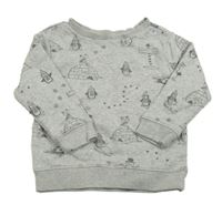 Světlešedá melírovaná mikina s tučňáčky a sněhuláčky George