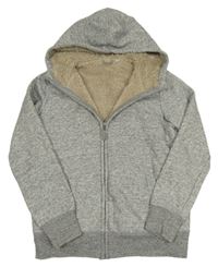 Šedá melírovaná propínací zateplená mikina s kapucí Uniqlo