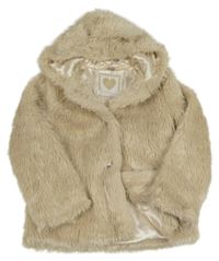 Smetanový kožešinový podšitý kabát s kapucí s oušky TU