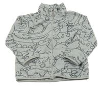 Šedá melírovaná fleecová propínací mikina s dinosaury H&M