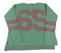 Zelenoolivový melírovaný svetr s číslem a pruhy Benetton