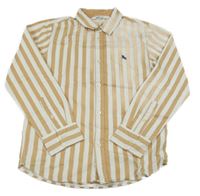 Hnědo-bílá pruhovaná košile s výšivkou H&M