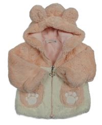 Světlerůžovo-smetanová kožešinová podšitá bunda s tlapkami a kapucí s oušky 