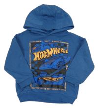 Modrá oversize mikina s auty - Hot Wheels a kapucí 