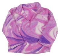 Růžovo-levandulovo-bílo-tmavofialová batikovaná huňatá mikina St. Bernard