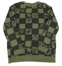 Khaki-černá kostkovaná mikina s obrázky PRIMARK