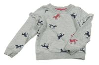 Šedá melírovaná mikina s koníky a volánky joules