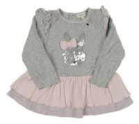 Šedo-světlerůžová melírovaná šatová tunika se zajíčkem s flitry a volánky MINTINI BABY