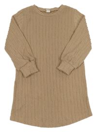 Hnědobéžové žebrované vzorované šaty SHEIN