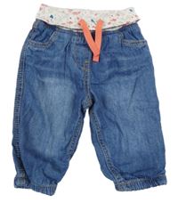 Modré cuff podšité s úpletovým pasem s kytičkami F&F