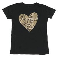 Černé tričko se vzorovaným srdíčkem H&M