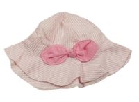 Růžovo-bílý pruhovaný krepový klobouk s mašlí 