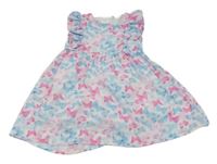 Bílé šaty s barevnými motýlky a volánky 