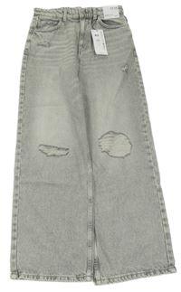 Nové - šedé šisované wide leg rifle s prošoupanými koleny PRIMARK