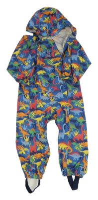 Modrá šusťáková nepromokavá kombinéza s dinosaury a kapucí Jojo Maman Bébé