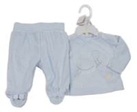 Nové - 2Set - Světlemodrá sametová zavinovací propínací mikina se sloníkem + polodupky PURE&SOFT