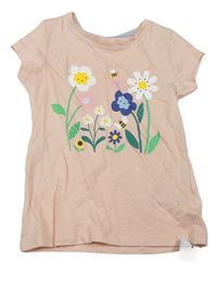 Pudrové tričko s kytičkami Mothercare