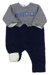 Tmavomodro-bílý pruhovaný zateplený overal s výšivkami Mothercare