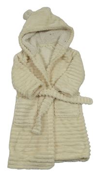 Krémový žebrovaný chlupatý župan s kapucí Mothercare