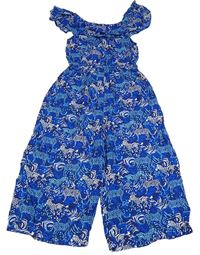 Tmavomodro-modrý vzorovaný lehký culottes overal se zebrami Monsoon