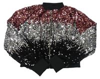 Růžovo-stříbrno-černá flitrová propínací crop mikina H&M