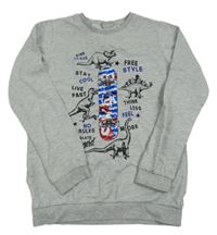 Šedá melírovaná mikina se skateboardem z překlápěcích flitrů a dinosaury LC Waikiki