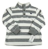 Nové - Šedo-bílá pruhovaná fleecová mikina s výšivkou a knoflíky zn. Carter's