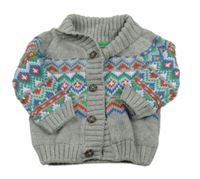 Šedo-barevný zateplený propínací svetr se vzorem Tu