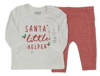 Nové - 2set - Bílé triko s nápisem + červené pruhované legíny F&F
