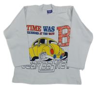 Bílé triko s autem a nápisem