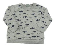 Šedá melírovaná mikina se žraloky a ponorkami Kanz