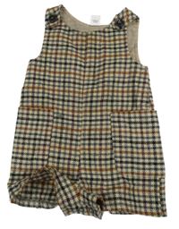 Hnědo-barevný třpytivý kostkovaný vlněný kraťasový overal Tu