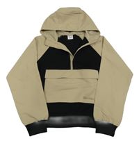 Béžovo-černá šusťákovo/tepláková mikina s kapsou a kapucí Y.F.K.