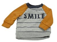 Šedo-černo-hnědá mikina s pruhy a nápisem Primark